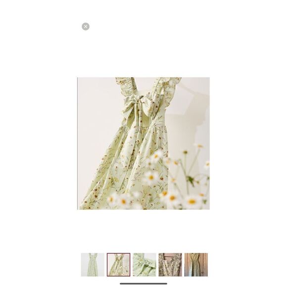 H&M Wildflower Meadow open back Poplin Light Green Floral midi Dress - Picture 3 of 12